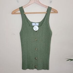 NWT Everyday Chic Boutique | Green Ribbed Button Front Knit Sweater Tank